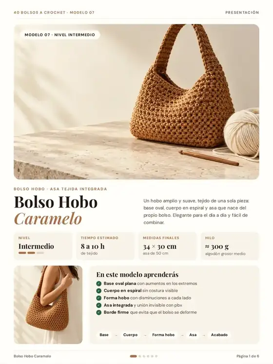 Lámina 1: Presentación del Bolso Hobo Caramelo